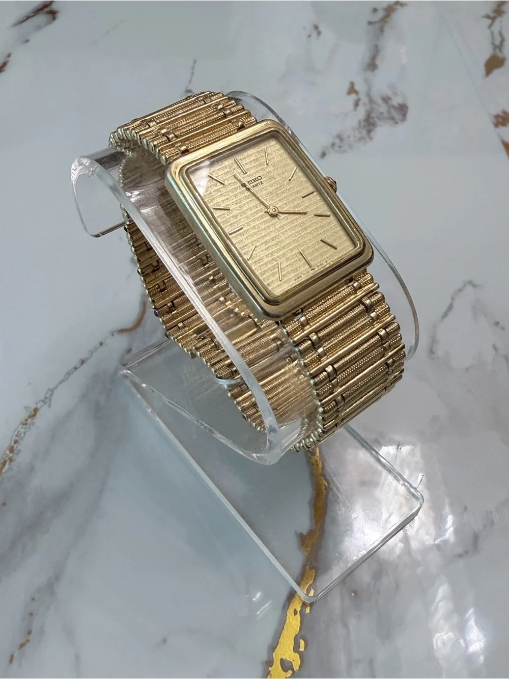 1995 Vintage Seiko Men's Gold-Tone Tank Watch w/Ladder Bracelet - 7430 Quartz